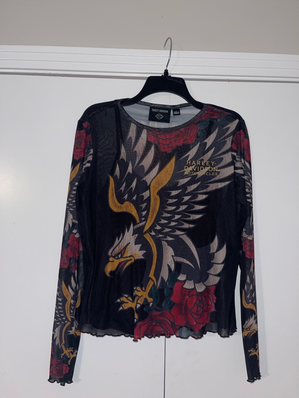 Harley-Davidson Black Long Sleeve Eagle & Rose Graphic Top